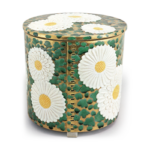 Hozen: water jar in the shape of a chip box with chrysanthemum design, enamelled ware