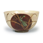 Hozen: tea bowl with praying mantis design, enamelled ware