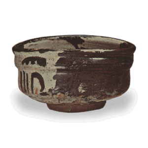 Goshomaru tea bowl, black brush, red hakama