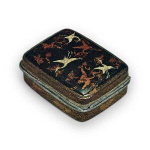 Early Period Makie Lacquerware: Flying Crane Design with Mother-of-Pearl Inlay, Rectangular Incense Box