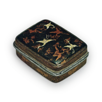 Early Period Makie Lacquerware: Flying Crane Design with Mother-of-Pearl Inlay, Rectangular Incense Box