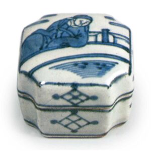 Gosu Underglaze-Blue Incense Box Depicting Zhou Maoshu