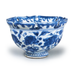 Underglaze-Blue Lion and Peony Design Bowl with Snowflake Rim