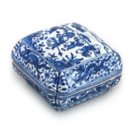 Blue-and-white porcelain serving tray with Tang-style child motif