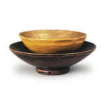 Yellow-Glazed Gold-Decorated and Purple-Glazed Silver-Decorated Stacked Cups (Yellow Glaze)