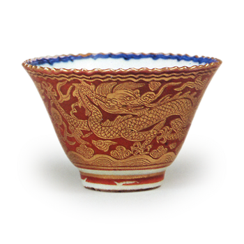 Kinrande Dragon-Motif Sake Cup