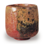 Red Cylindrical Tea Bowl, Inscribed “Fukujusou,” by Soju
