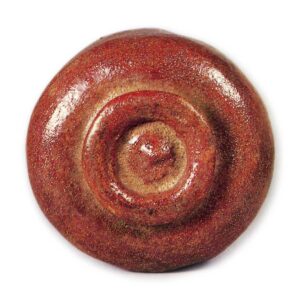 Red Cylindrical Tea Bowl, Inscribed “Fukujusou,” by Soju