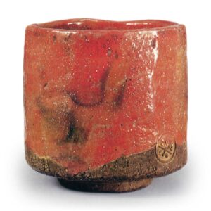 Red-glazed tea bowl, inscribed “Taki,” by Chōnyū