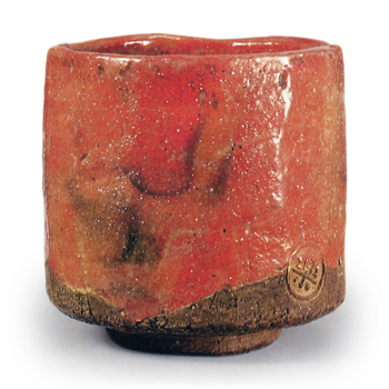 Red-glazed tea bowl, inscribed “Taki,” by Chōnyū