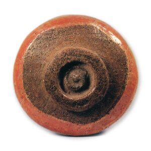 Red-glazed tea bowl, inscribed “Jurojin,” long-necked