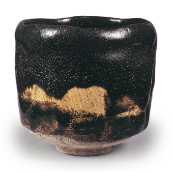 Black-stamped Tsutsubaki-style tea bowl, inscribed “Seizan,” by Kōnyū
