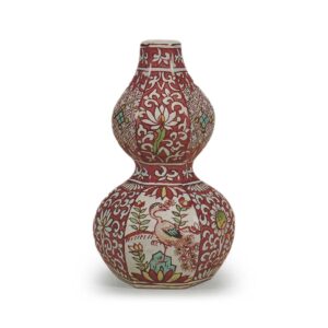 Antique Red-Painted Hexagonal Gourd Vase