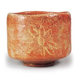 Sanyu: tea bowl with chrysanthemum design, Red Raku