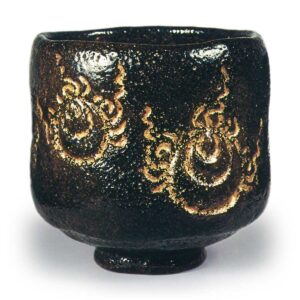Chōnyü: tea bowl with sacred gem design, known as "Fukurokuju" Black Raku