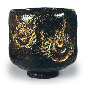 Chōnyü: tea bowl with sacred gem design, known as "Fukurokuju" Black Raku