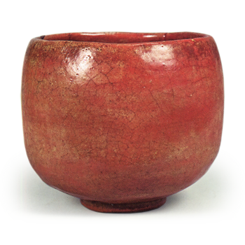 Tokunyu: cylindrical tea bowl, Red Raku