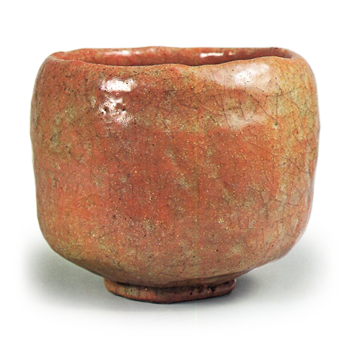 Tokunyu: cylindrical tea bowl, known as "Yuki no Ashita", Red Raku