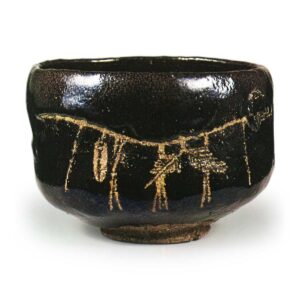 Ryōnyu: tea bowl with festoon design, Black Raku
