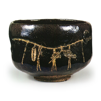 Ryōnyu: tea bowl with festoon design, Black Raku