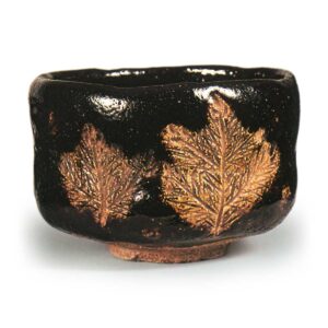 Ryōnyü: tea bowl with pine sprout design, Black Raku