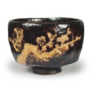 Tannyũ: tea bowl with plum tree design, Black Raku