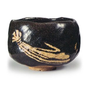 Keinyu: tea bowl with noshi (gift emblem) design, Black Raku