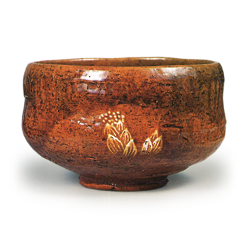 Ohi VI: tea bowl with petasite bud design, amber galze