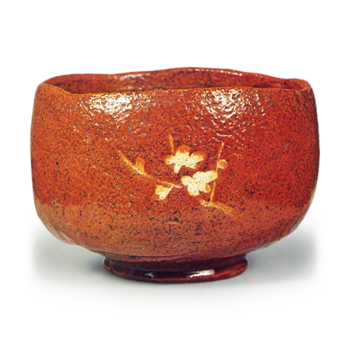 Ōhi IV: tea bowl with plum branch design, amber glaze