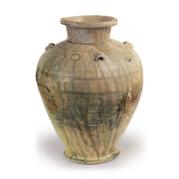 瀬戸灰釉花卉图案四耳瓶