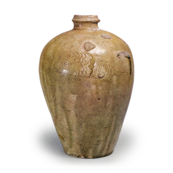 瀬戸灰釉鱼纹瓶