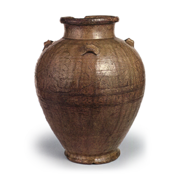 瀬戸灰釉花卉四耳壺