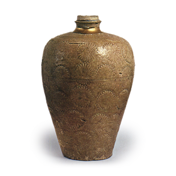 瀬戸灰釉花卉纹瓶