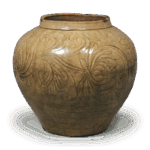 瀬戸灰釉花卉图案广口壺