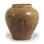 瀬戸灰釉花卉图案广口壺