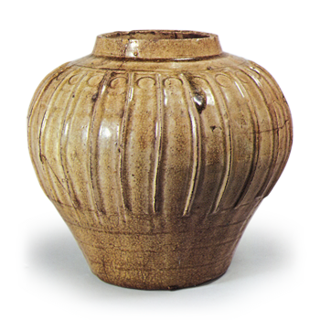 瀬戸灰釉条纹广口壺