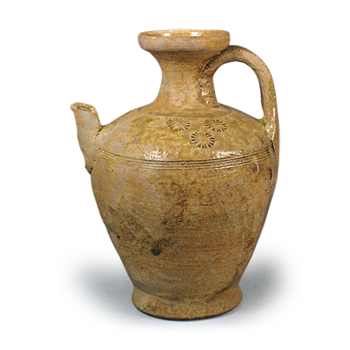 瀬戸灰釉手绘花卉图案水壶