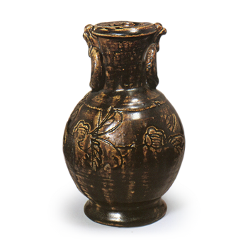 瀬戸铁釉印花花卉花瓶