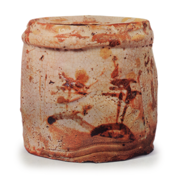 志野山水纹矢筈口水指