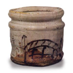 志野桥文矢筈口水指