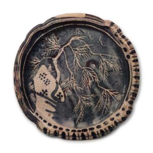 鼠志野花鸟纹平鉢