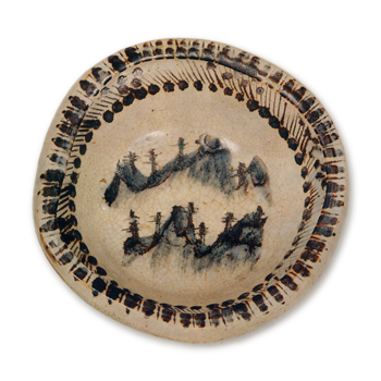 志野山水纹深鉢