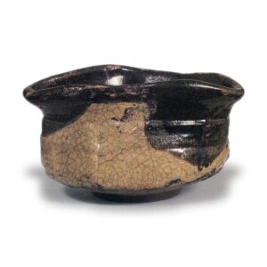 黑织部芦鹤纹沓茶碗