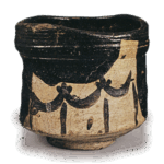 黑织部网干纹茶碗