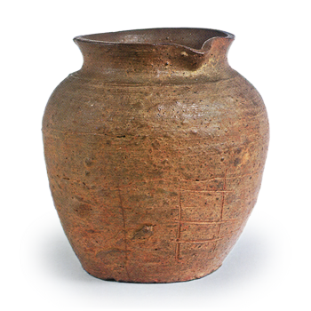 备前刻文片口壶