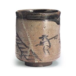 绘唐津钓鱼人物纹筒形茶碗