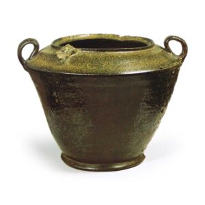 备前耳付水指 铭 木叶猿