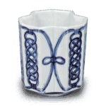 蓝釉古锅岛染付组绳纹猪口