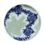 锅岛青瓷染付唐花衔接纹盘