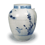 青花松梅大物纹三耳壶